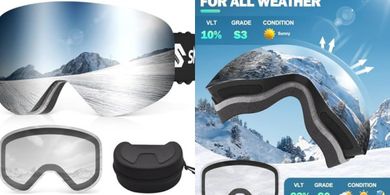 Magnetic Interchangeable Ski & Snowboard Goggles (UV400, 2 Lenses)
