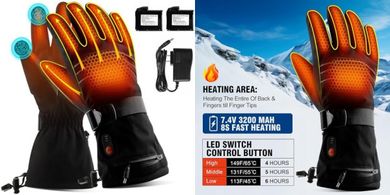 Heated Gloves: 3 Levels, Waterproof, Touchscreen, Battery-Powered
