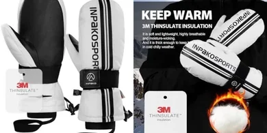 5-Layer Waterproof Thinsulate Ski Mittens with Removable Wrist Guard
