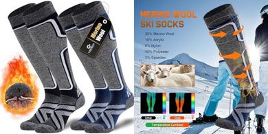 Merino Wool Ski Socks: Warm, Thermal Knee-Highs (2 Pairs)
