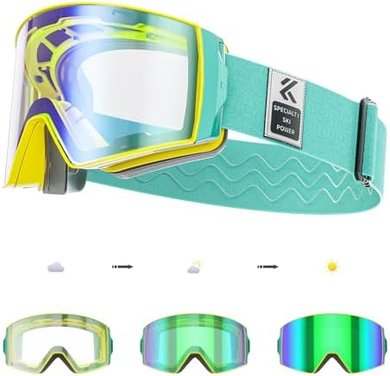 KAPVOE Magnetic Photochromic Ski Goggles with UV400 Protection