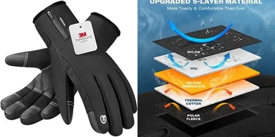 Waterproof, touchscreen winter gloves with 3M Thinsulate, 5-layer warmth.