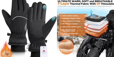 Warm, Waterproof, Touchscreen Winter Gloves for Skiing & Running