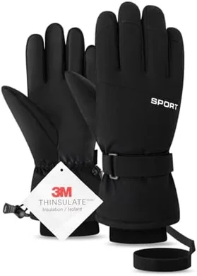 Waterproof Insulated Ski Gloves with Fleece Lining & Grip